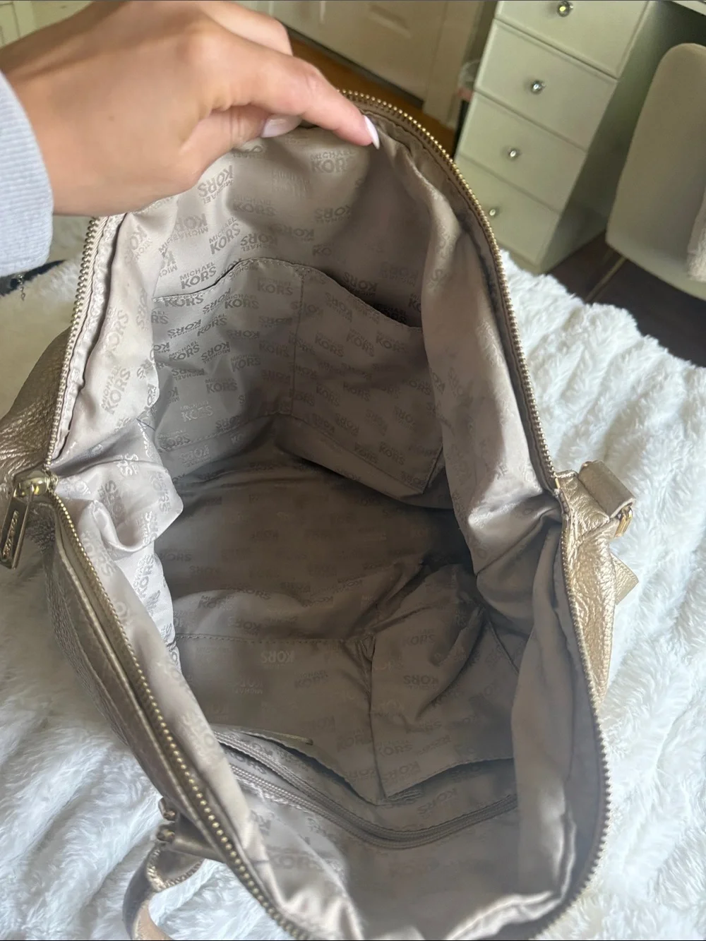Michael Kors Metallic Gold Leather Shoulder Satchel with Crossbody Strap